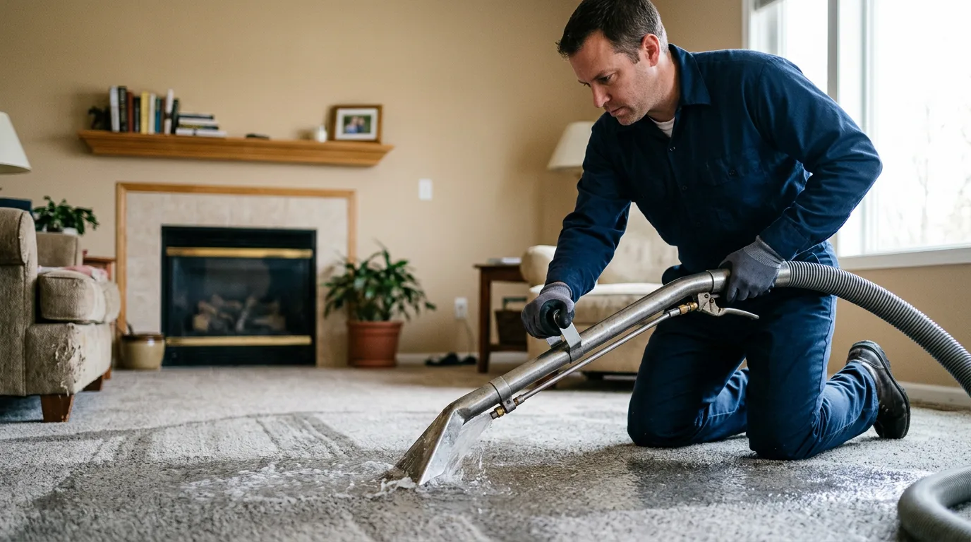 Water damage restoration technician working near State Line, IN